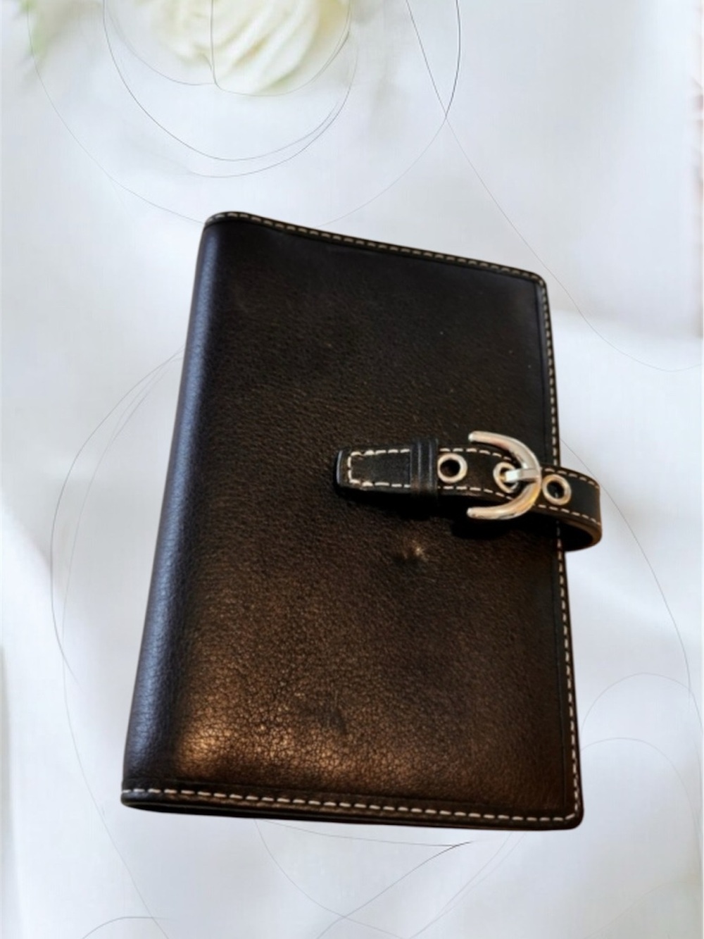 Coach Black Leather Wallet or Passport holder with Silver Buckle Like New - Picture 2 of 7